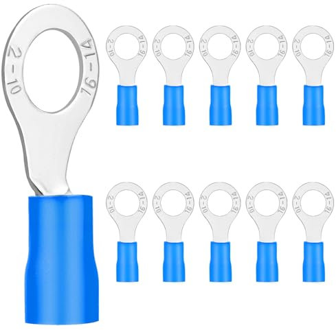 20 capicorda ad anello, 1,5 – 2,5 mm², blu, diametro foro M10, connettori isolati in PVC, connettori per cavi in rame stagnato