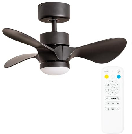 ValueLights | 24” Ceiling Fan with Integrated LED Dimmable Light and Black Blades | Ceiling Fans with Lamps, Home Décor & Improvement Essential | Includes Remote Control