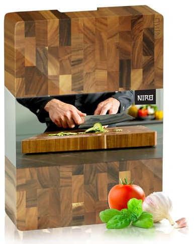 NIRO Tagliere da Cucina Professionale XXL in Legno Naturale di Noce, SPESSORE 6 CM, Dimensioni 60 x 40 x 6 cm, Atossico, Legno Massello Pregiato, Vassoio da Portata, Design Unico