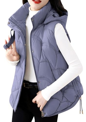 JokeLomple Ladies Sleeveless Vest - Packable Puffer Gilet Lightweight Quilted Gilets Ladies Sleeveless Bodywarmer With Removable Hood Puffer Long Body-Warmer Coat Parka Outwear Womens