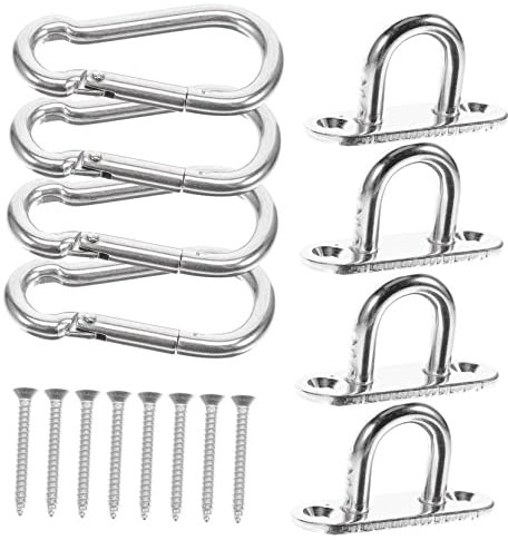 BESPORTBLE Edelstahl Deckenhaken Mit u Haken Karabinerhaken Und Schrauben Für Ösenplatten Hängemattenaufhänger Wandmontage Hochleistungs Deckenhaken Seilhaken Für Schiffsanwendungen