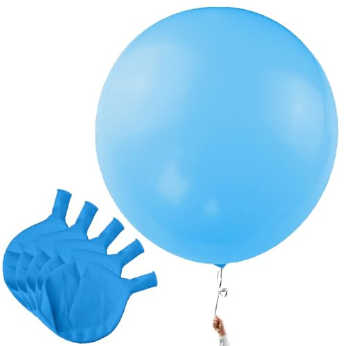 Ovanda Blauer XXL Luftballon, 5 x Durchmesser 60 cm Großer Latex Luftballon für Hochzeit Jungengeburtstag, Gender Reveal, Party Deko, Große Helium Ballons Blau