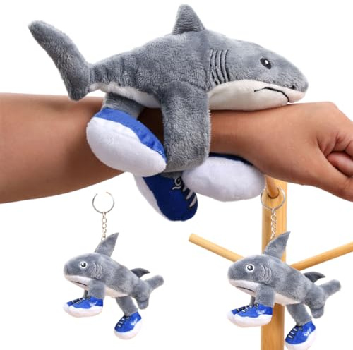 PEVRUAY Tung Tung Tung Sahur Brainrot Hai Plüschtier – Schlüsselanhänger & Klatscharm-Armband, Tralalero Tralala Figure Plu-sh, Soft Stuffed Animal Plu-sh Toy für Kinder