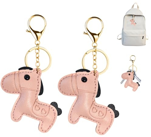 SwirlColor Schlüsselanhänger, 2pcs Künstliches Leder Lustig Cartoon Tier Schlüsselanhänger Umkehrbare Schlüsselanhänger für Kinder
