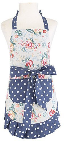 NEOVIVA Schürzen für Kinder mit Taschen, Kochenschürze Küchenschürze Apron Mädchen Vintage Florale Baumwolle Verstellbare für Malerei Kochen Backen Küche Schule Geschenk, Dunkelblau