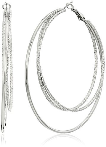 Guess Creolen Silber glatt und strukturiert Draht Earrings, Einheitsgröße