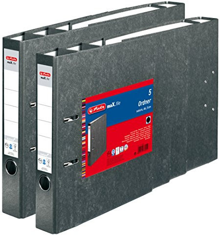 Herlitz Ordner maX.file nature A4 5cm, Wolkenmarmorbezug/Papier, 10er Pack schwarz