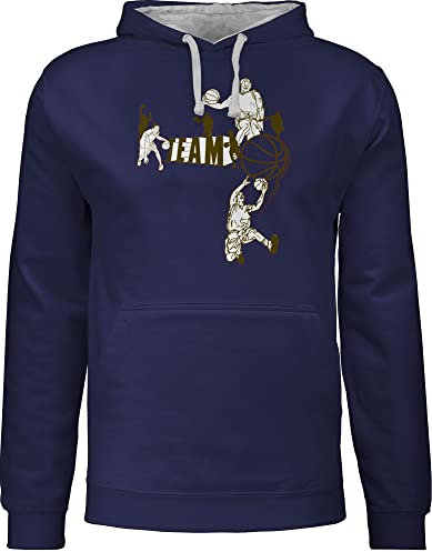 Shirtracer Pullover Herren Frauen Hoodie Kontrast zweifarbig - Trikot Ersatz Training - Basketball Team - XS - Navy Blau/Grau meliert - Kleidung Jungen Basketballer Hoddies basketballspiel pullis