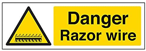 VSafety Danger Razor Wire Sign - Landscape - 300mm x 100mm - 1mm Rigid Plastic