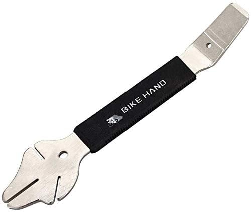 BIKEHAND Bike Dual Functions Disc Rotor True Alignment Truing Fork & Disc Brake Caliper Piston Press Spreading Tool Wrench Ratchet