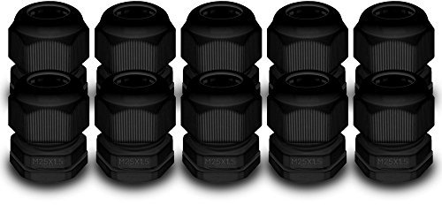 ARLI Kabelverschraubungen M25 x 1,5 mm metrisch IP68 10x M 25 Kabel Verschraubung 14-16 mm schwarz Gegenmutter wasserdicht Kunststoff (10 Stück)