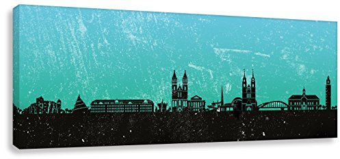 Kunstbruder Leinwandbild - Magdeburg Skyline - Türkis (div. Grössen) - Kunstdruck Zimmerbild Wohnzimmerbild Wandbild Streetart Gemälde 50x150cm