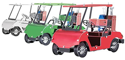 Fascinations MMS108 Metal Earth Metallbausätze - Golfwagen Dreierset Golf Cart Set, lasergeschnittener 3D-Konstruktionsbausatz, 3D Metall Puzzle, DIY Modellbausatz mit 2 Metallplatinen, ab 14 Jahre