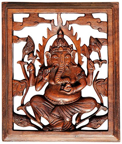 Schönes Ganesha Holz Relief Feng Shui Elefant Wand Deko Handarbeit Bali Rel36