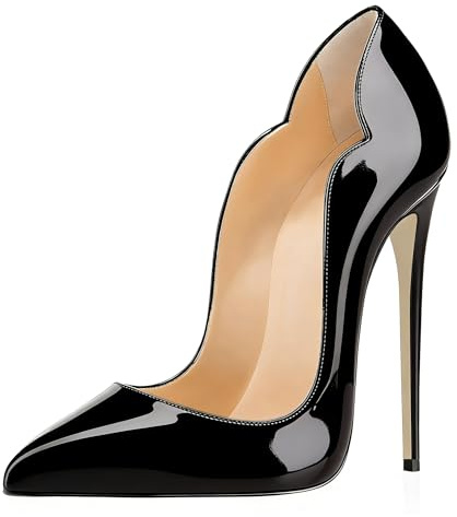 Elashe - Femmes - Stiletto Sexy - Classic Talon Haut- Cuir Vernis Brillant synthétique - Talon Aiguille 12CM - Grande Taille - Bout Pointu fermé Noir EU39
