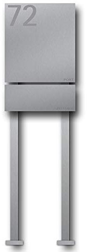Briefkasten Edelstahl mit Zeitungsfach B1 Number freistehend (Anthrazit/Anschlag rechts)