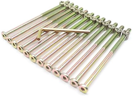 binifiMux Stockbett-Schrauben, 12 Stück, M6 x 120 mm, Innensechskant-Schraubenschlüssel, Zylinderschrauben und Zylindermuttern für Möbel, Stühle, Kinderbetten, Kinderbetten mit Schlüssel, verzinkt