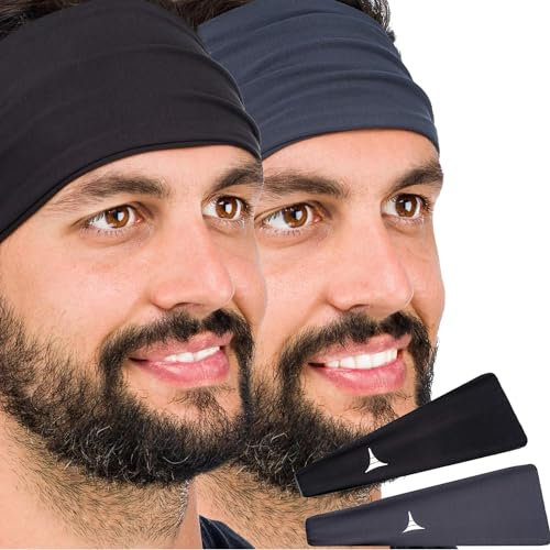 French Fitness Revolution - Bandeau Anti-Transpiration pour Homme et Femme - Serre-Tête Extensible Anti-Humidité pour Sport, Running, Cyclisme, Fitness et Yoga - 2PACK - Noir&Gris