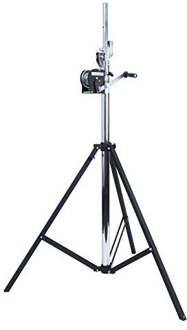 LightmaXX LS-4000 PRO Kurbelstativ 4m, Professionelles Wind UP-Stativ aus Stahl, 85kg Belastbarkeit, Höhenverstellbar 175-400cm, Inklusive TV-Adapter - Silber