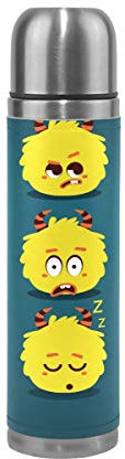 hengpai Monster Smiley vakuumisolierte Wasserflasche aus Edelstahl, doppelwandiger Reisebecher, 500 ml, Echtlederbezug, hält Getränke kalt und heiß