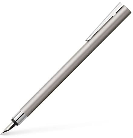 Faber-Castell 342102 - Stilografica Neo Slim in acciaio inossidabile, larghezza pennino EF, argento opaco