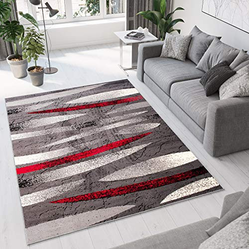 TAPISO Dream Teppich Wohnzimmer Kurzflor Modern Meliert Grau Rot Creme Streifen Schlafzimmer Gästezimmer Esszimmer Küche ÖKOTEX 120 x 170 cm
