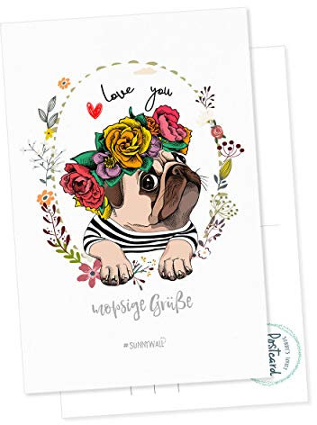 Postkarte - mopsige Grüße Mops pug