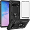 Phone Case for Samsung Galaxy S10 Plus with Tempered Glass Screen Protector Magnetic Stand Ring Holder Accessories Heavy Duty Rugged Protective Shockproof Hard S10+ 10S Edge S10plus Women Men Black