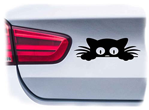 WB wohn trends Auto-Aufkleber, Katze guckt Cat, schwarz, 15cm breit, Farbe und Größe wählbar, KFZ-Sticker LKW Spruch