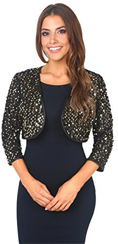 KRISP Damen Pailletten Bolero Schulterjacke Festliche Kurzjacke, Gold (7363), 48, (G7363-GLD-20)