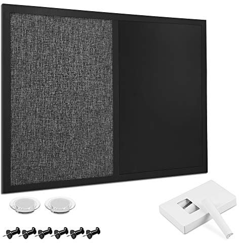 Navaris Kombitafel aus Pinnwand und Magnettafel - Memoboard 60x45 cm mit magnetischer Kreidetafel und Stoff - Magnet Pinwand - inkl. Magnete Pins