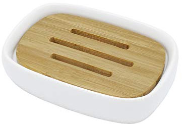 Lofekea Porte-Savon en Céramique et Bambou pour Salle de Bain et Douche - Double Couche Drainant