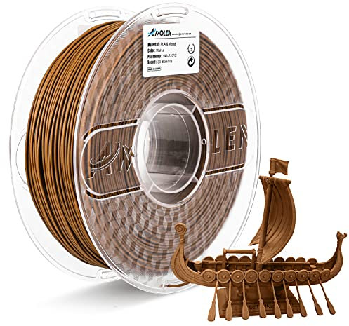 AMOLEN PLA Filament 1.75mm, Holz Nussbaum 3D Drucker Filament mit 30% Echter Holzfaser, Maßgenauigkeit +/- 0,02 mm, Holz Filament 1 kg (2,2 lbs) Spule