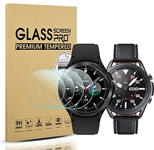 Diruite 4 Pièces Verre Trempé Protecteur D'écran pour Samsung Galaxy Watch 8/4 Classic 46mm/Galaxy Watch 3 45mm (Diamètre 34.5mm) Protection Écran