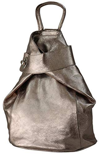SH Leder Leichter echt Leder Damenrucksack CityRucksack Daypack Frauen Rucksack in Genarbt Rindleder 29x34cm Pamela G2517 (Bronze)