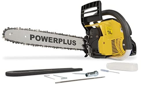 Powerplus Benzin Kettensäge POWXG10211 - Benzin Säge 37,2 cc, mit 400 mm Schwert & 300 ml Kraftstofftank, automatische Kettenschmierung, Gartengeräte für einfache & anspruchsvolle Gartenarbeit