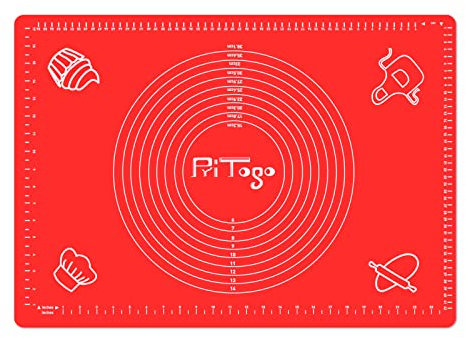 Pritogo Backmatte (65 x 45 cm Rot) Silikonmatte mit Skala Backunterlage Teigmatte Rollmatte - Antihaft extra stabil rutschfest