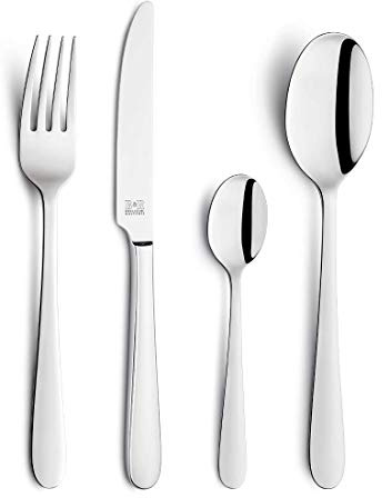B&R DALI Besteck-Set 24-tlg. für 6 Personen, 18/10 Edelstahl | Klingenstahl 13/0, Gabel, Löffel, Messer und Kaffeelöffel – alle Teile sind rostfrei und mattpoliert
