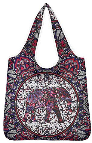 UOIMAG Einkaufstasche mit Mandala-Blumen- und Elefantenmotiv, umweltfreundliche Schultertasche, lässig, für Reisen, Pinic, Party, Geschenk