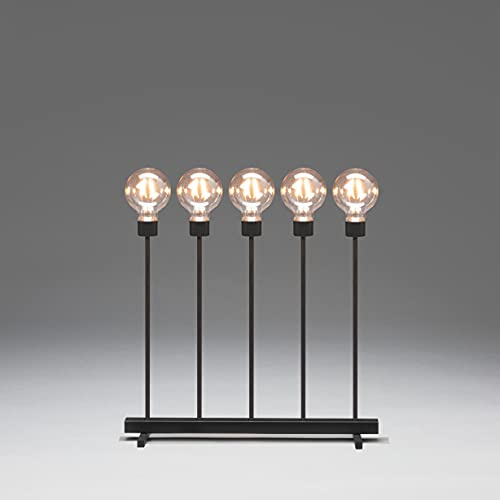Konstsmide LED Metallleuchter, schwarz, mit Dimmer, wechselbare Leuchtmittel, mit an/aus Schalter, 5 runde Globes, 10 bernsteinfarbene Dioden, 24V Innentrafo, 3, 5W, schwarzes Kabel - 3962-710TR