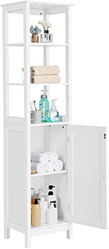Yaheetech Colonne de Rangement Salle de Bain, Armoir Haute, Placard de Rangement avec 3 Étagères et 1 Portes Étage 40 x 32 x 160 cm pour Salon Chambre Blanc