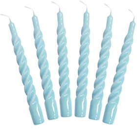 Candles with a Twist, Spiralkerzen, Hellblau gedrehte, beschichtete, parfümfreie Kerzen, 6 Stück
