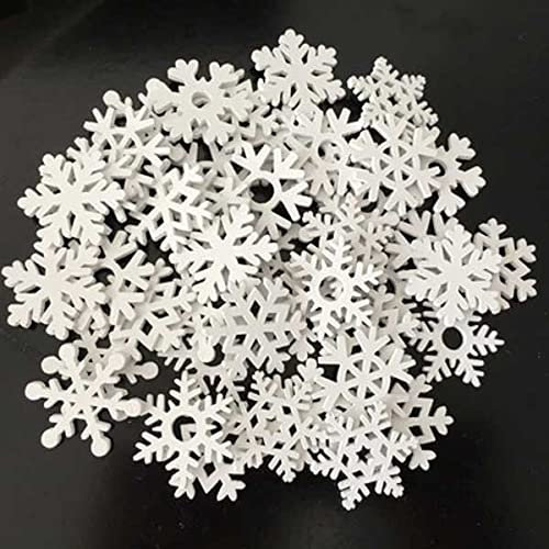 Decorazioni natalizie, motivo fiocco di neve in legno, 50 pezzi di fiocchi di neve di Natale da appendere ornamento per fai da te, albero di Natale, porta da parete e finestra (bianco)
