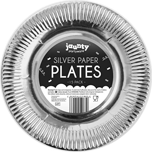 Platos de papel redondos plateados, paquete de 15 a 9 pulgadas, paquete de 15, ideales para todas las ocasiones de fiesta