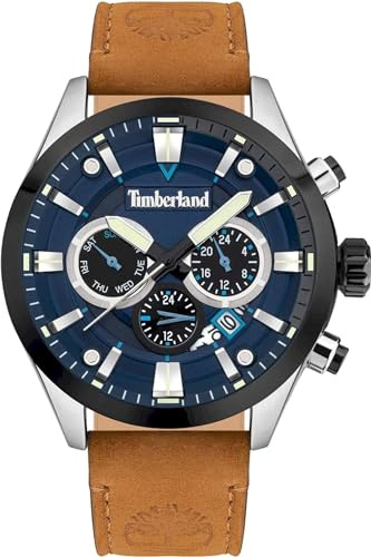 Timberland Tidemark Herren Armband Uhr Edelstahl/Leder Braun/Schwarz 46mm, Wasserdichtigkeit: 5 Bar, TDWJF2001901