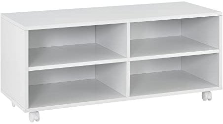 [en.casa] Lowboard mit Rollen 'Gränne' 90x35x41cm mobiles Regal TV-Schrank 4 Ablagen Fernsehregal Fernsehtisch Matt Weiß