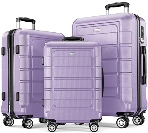 SHOWKOO Kofferset 3 Teilig Hartschale Leicht PC+ABS Erweiterbar Reisekoffer Haltbar Trolley Handgepäck Sets mit TSA Schloss und 4 Rollen (M L XL -Lavendel Violett)
