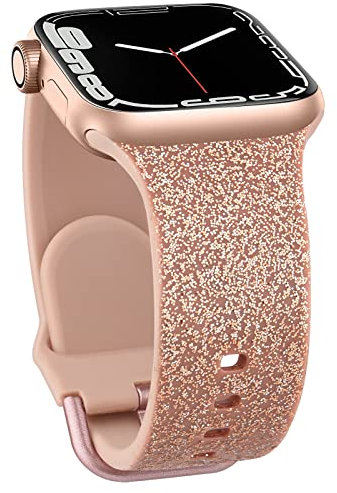 Meliya Correa para Apple Watch 41mm 45mm 44mm 40mm 42mm 38mm,Original Coloridos Correa Silicona Pulseras de Repuesto para iWatch Ultra Series 8 7 SE 6 5 4 3 2 1(38mm/40mm/41mm,Oro rosa brillante)