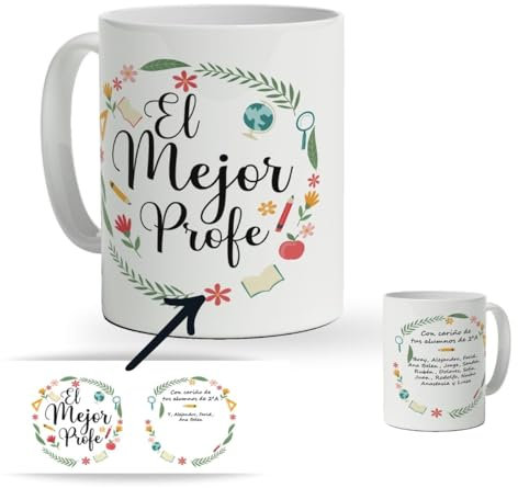 CUAC REVOLUTION Taza Personalizada con nombre para Profesores. Tazas de Desayuno personalizada Profesores. Regalo Original para Profes. Fin de curso, navidad... Regalo fin de curso.