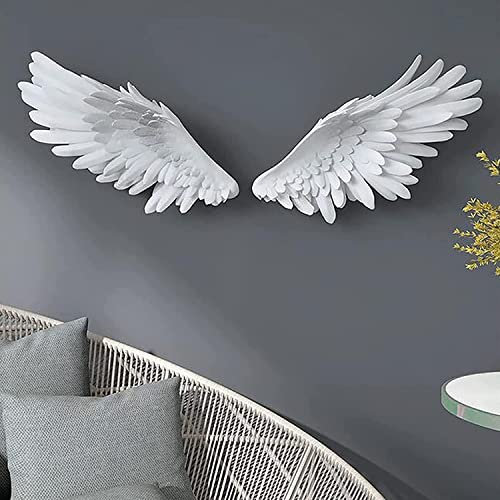 LGESR Exquisite Wanddekoration, Luxuriöse Metall-Engelsflügel-Wandskulpturen, An Der Wand Befestigte 3D-Engelsflügel-Akzente, Kunstdekor for Wohnzimmer, Büro, 2 Stück (Color : Weiß)